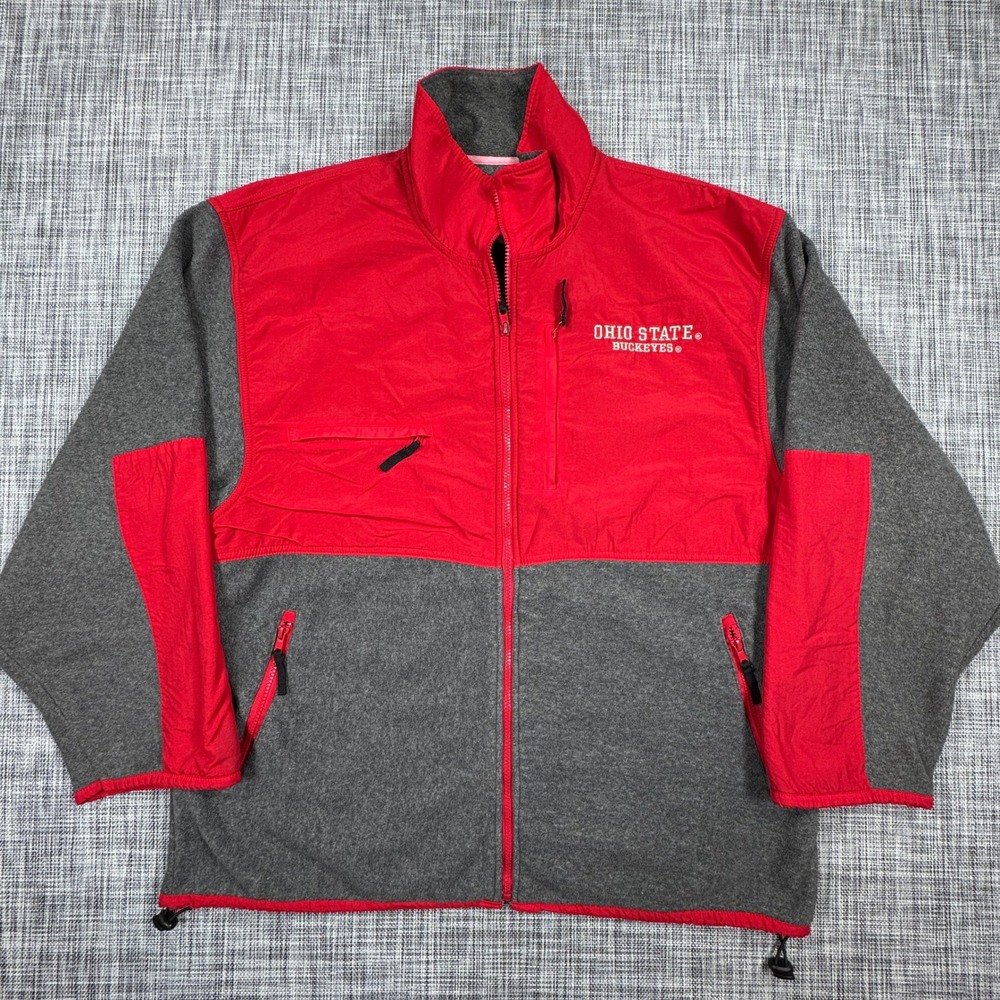 Genuine Stuff Ohio State Buckeyes Mens 2XL Red Gray Full Zip Fleece Nylon Jacket